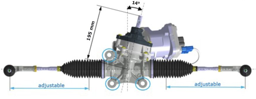 Electric steering rack, narrow track width